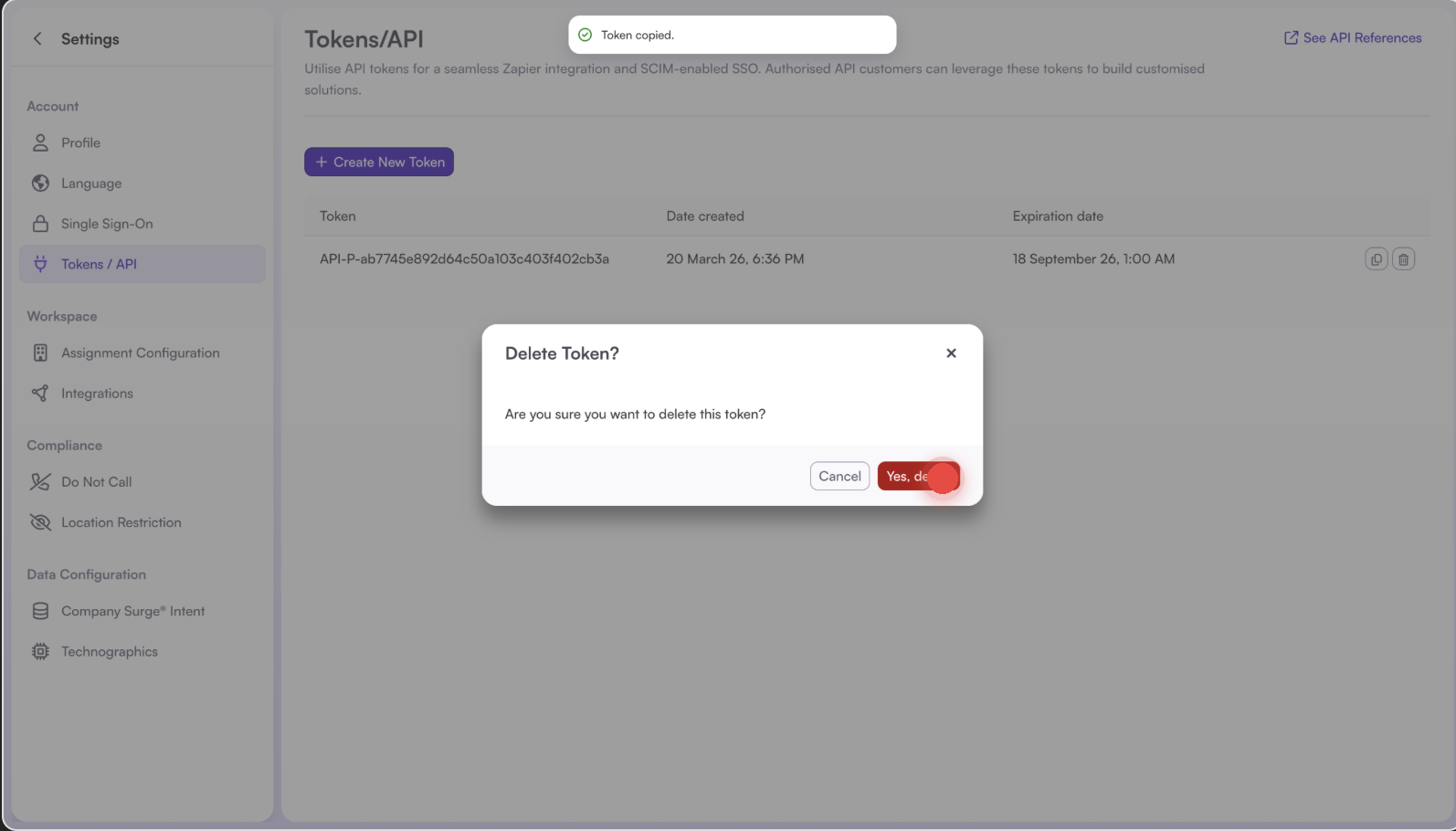 How to delete a Cognism API integration