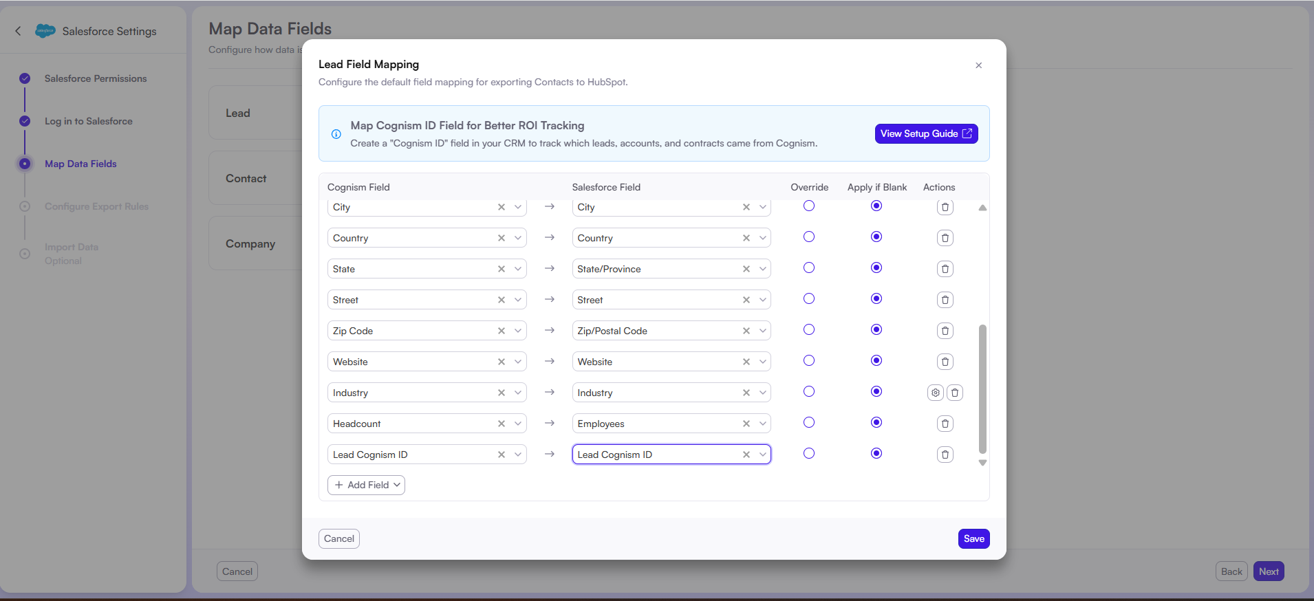 Tracking ROI for Cognism via Cognism ID Fields