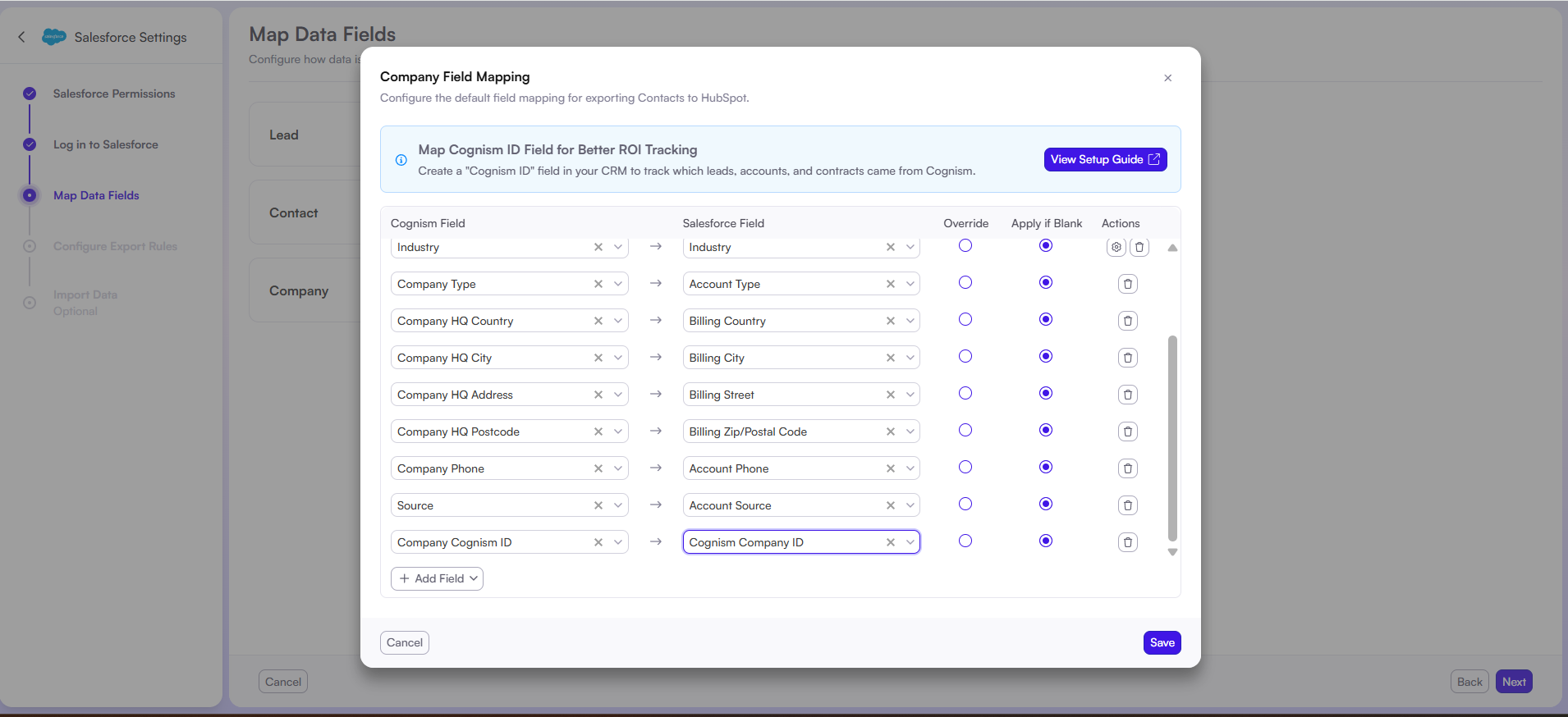 Tracking ROI for Cognism via Cognism ID Fields