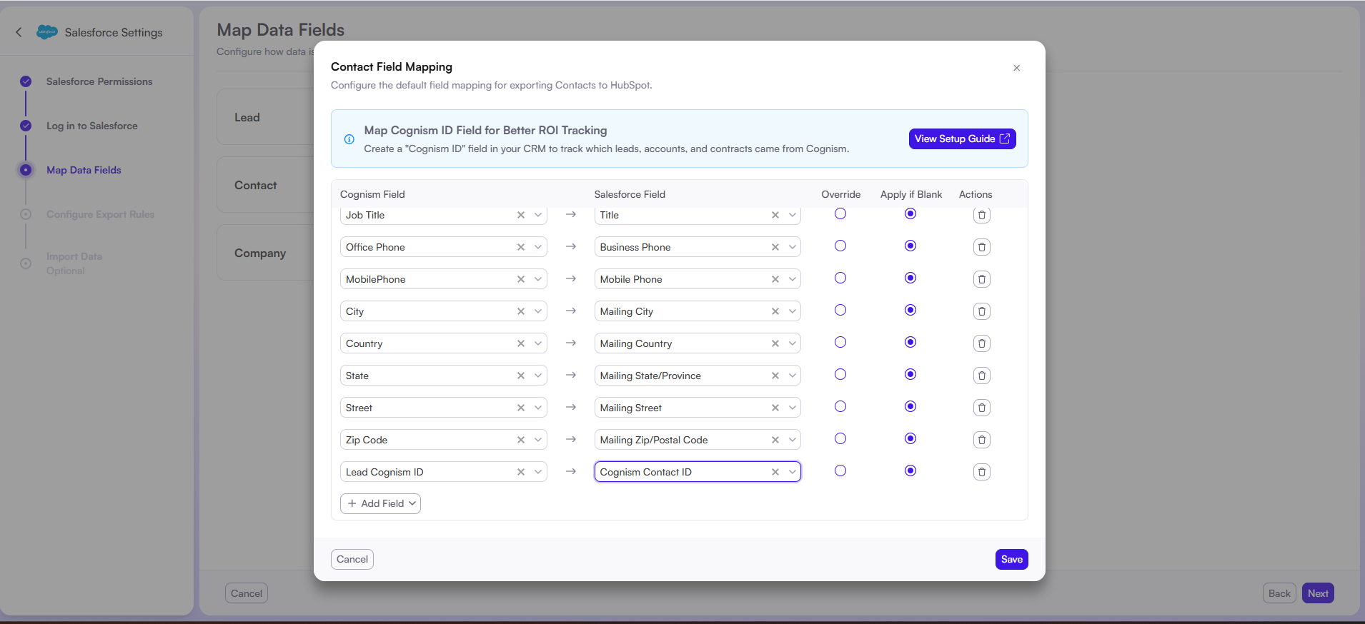 Tracking ROI for Cognism via Cognism ID Fields