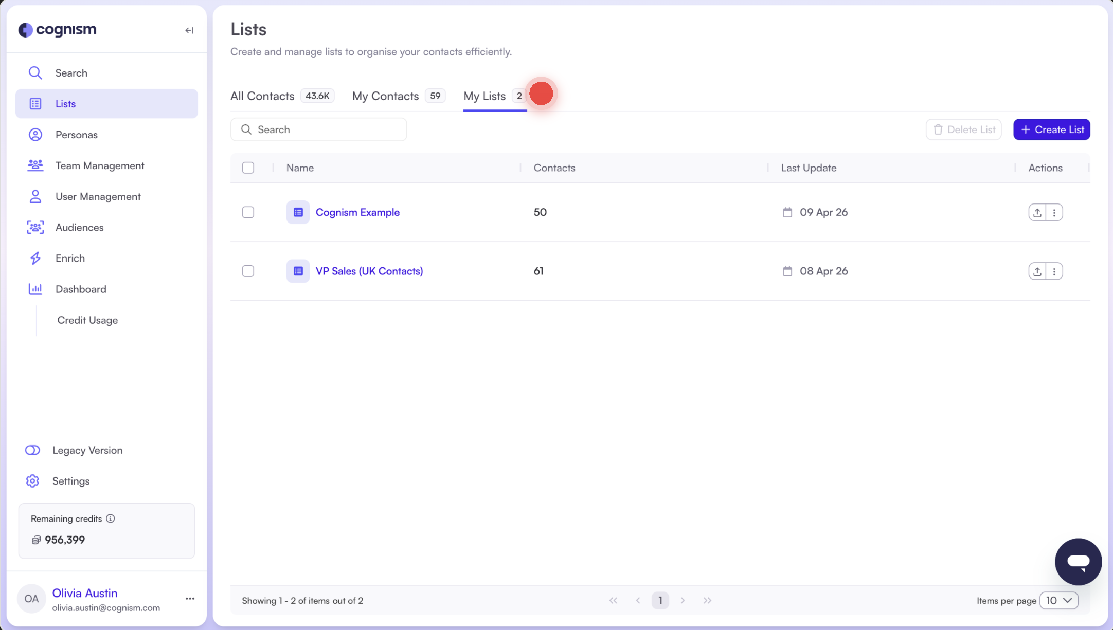 How to build and use lists in Cognism