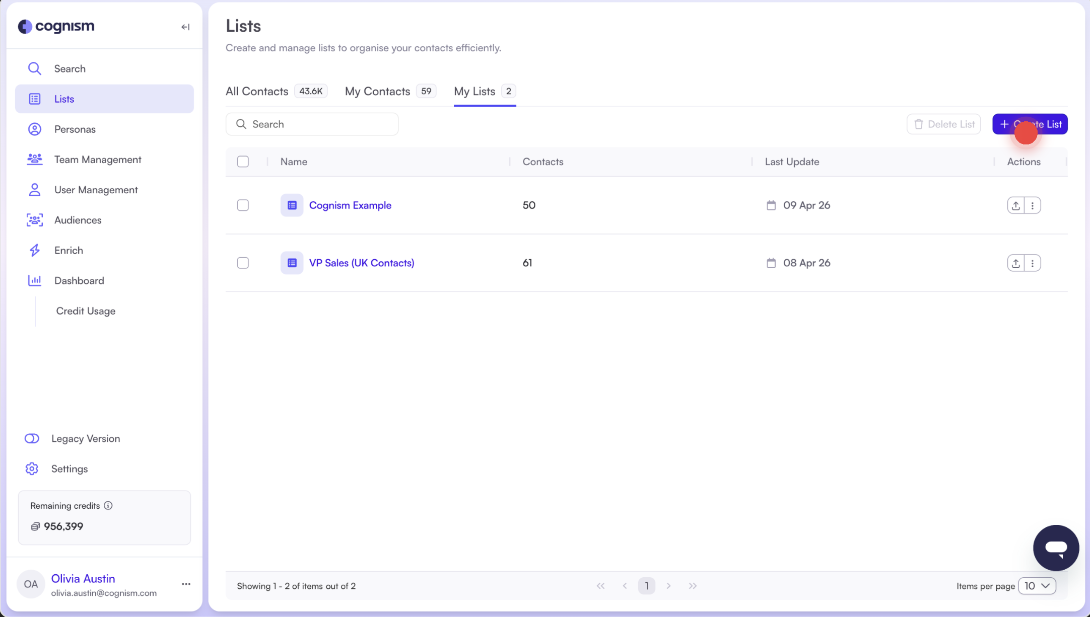 How to build and use lists in Cognism
