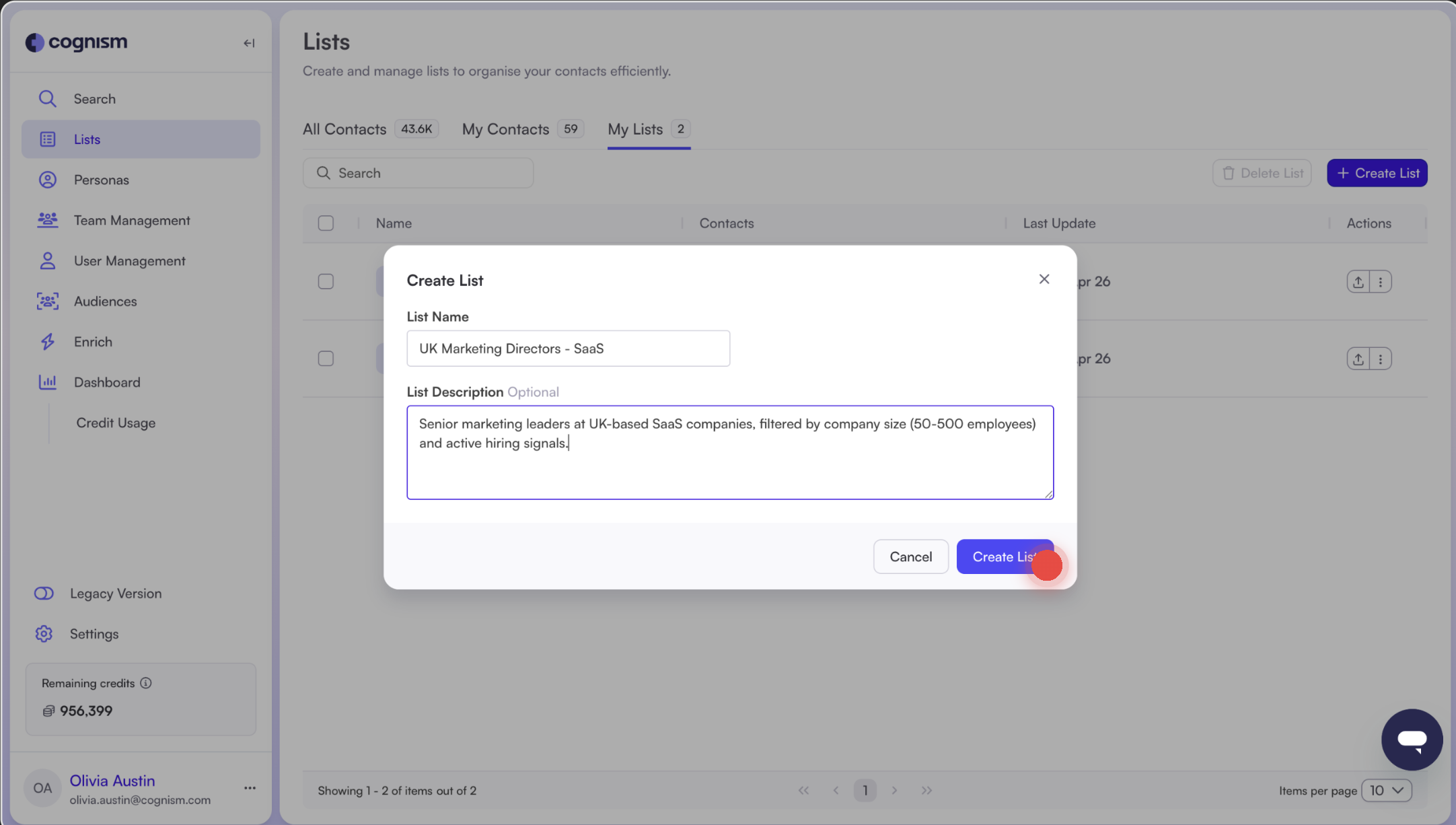 How to build and use lists in Cognism