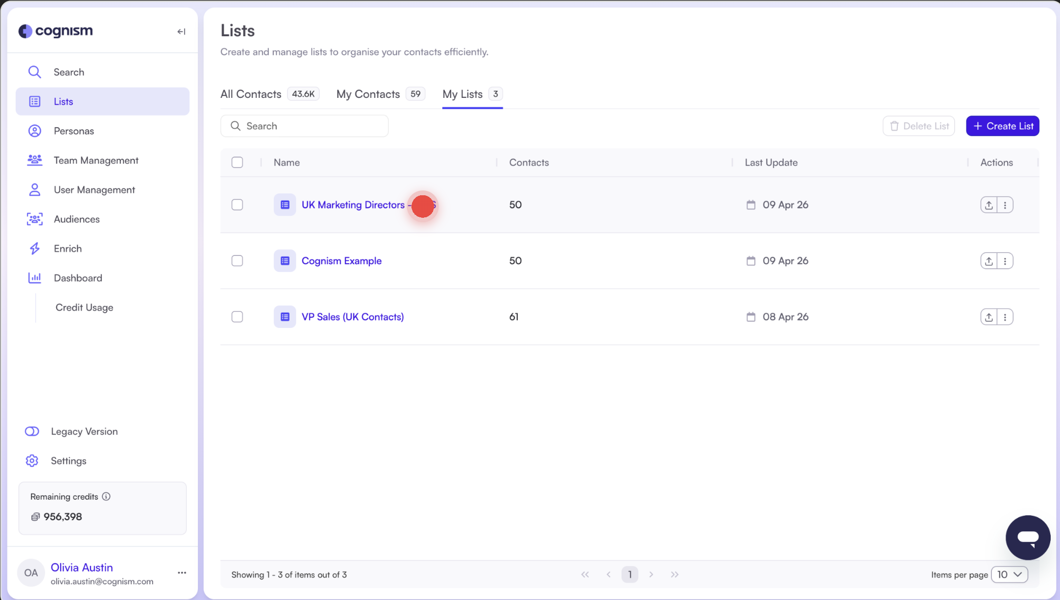 How to build and use lists in Cognism