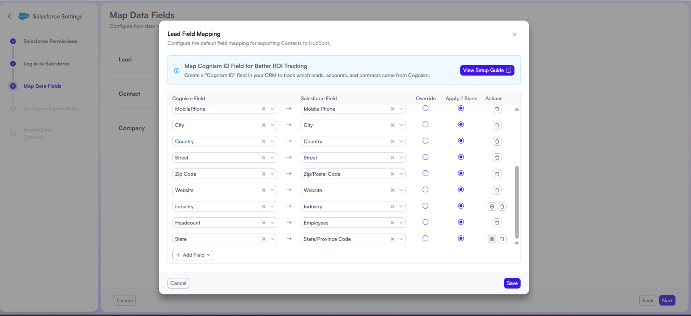 How to configure state field mappings in Cognism