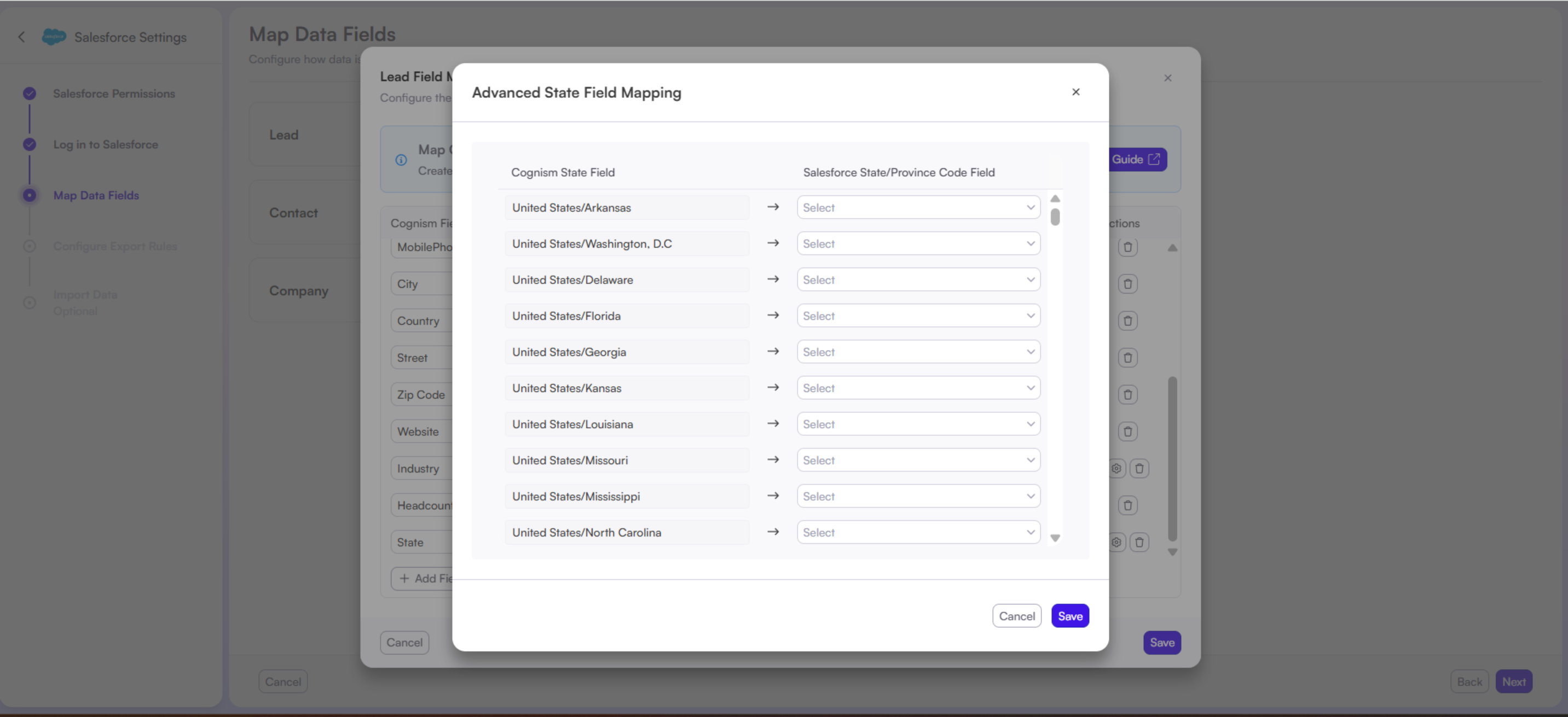How to configure state field mappings in Cognism